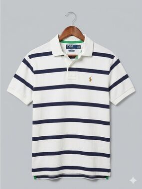 Polo Ralph Lauren’s Men’s Striped Rugby Polo Shirt - White & Navy Size Large